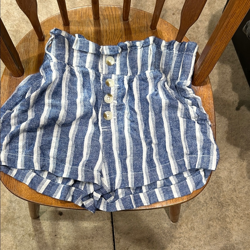 Striped High-Waist Blue & White Button-Front Women's Shorts
